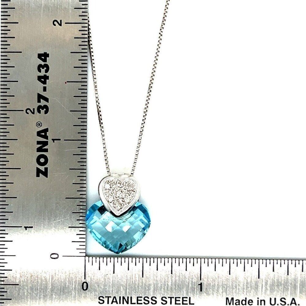 14k Heart Blue Topaz/Diamonds Necklace - Picture 6 of 6